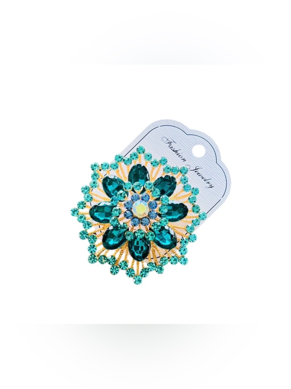Gold Tone Starburst Rhinestone Brooch